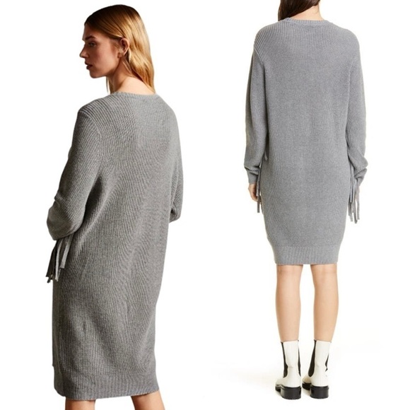 NWT TED BAKER Wool Blend Rib Knit Fringe Trim Long Sleeve Cocoon Sweater Dress 4 - Picture 7 of 13